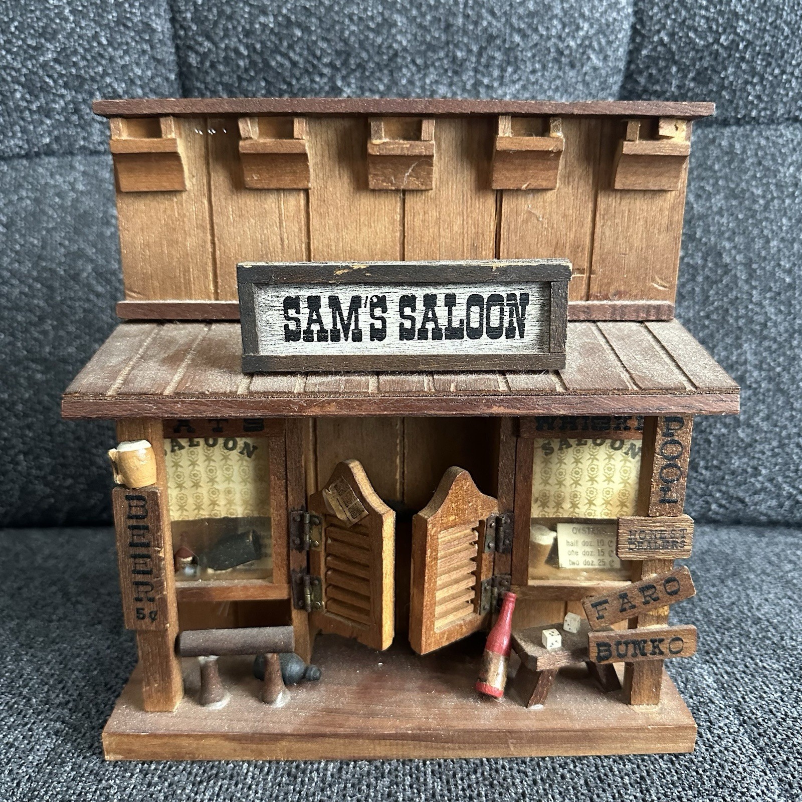 Vintage 1978 Enesco Sam’s Saloon Wooden Miniature Diorama Old West Bar Decor