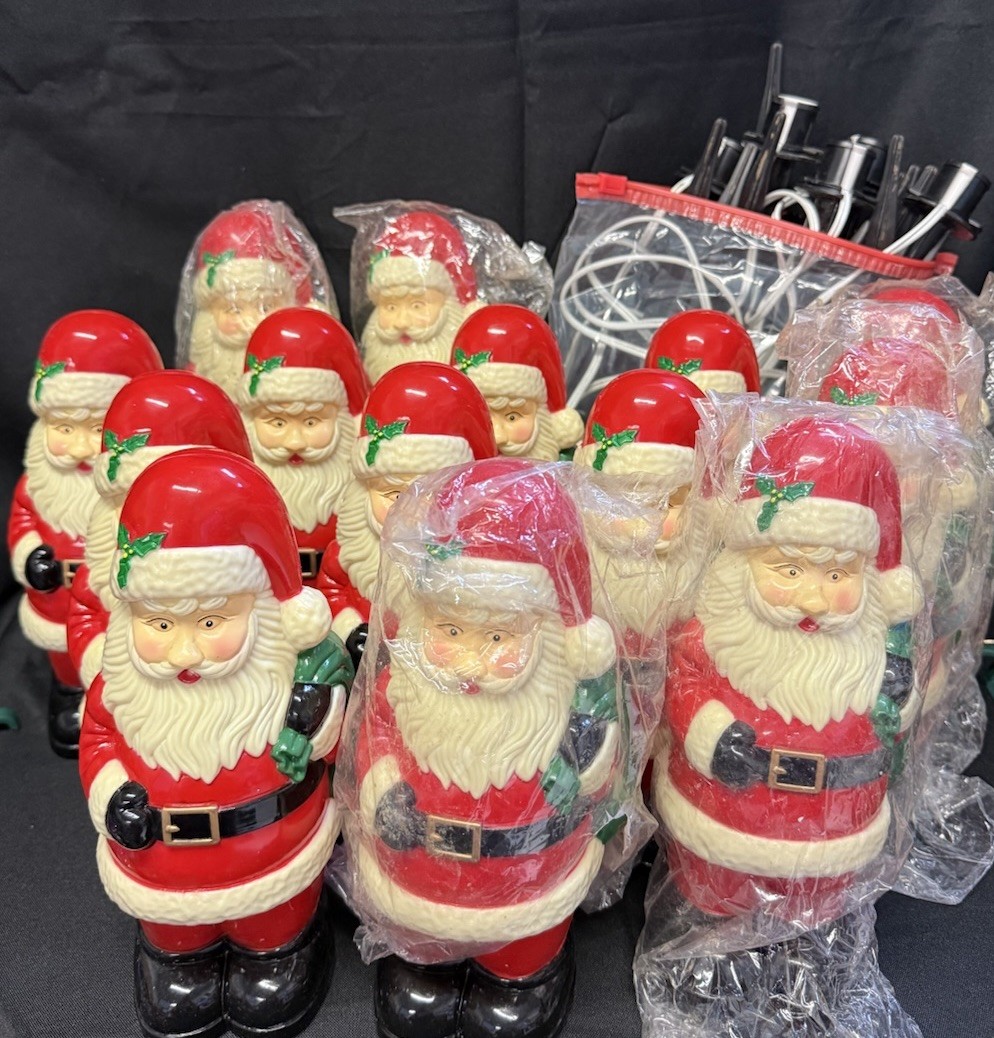Vintage Christmas Santa Claus Blow Molds - 2 Sets Of 7 Santa Pathway Lighting