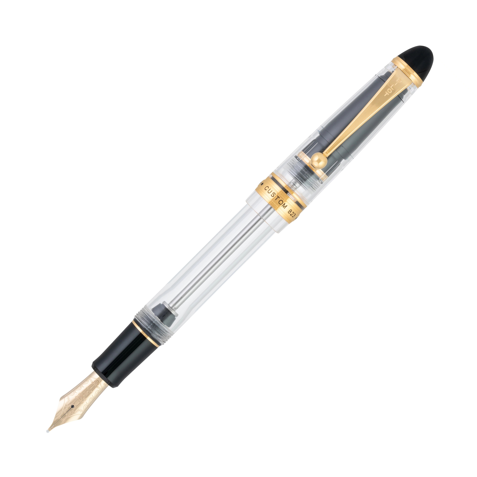 Pilot Custom 823 Fountain Pen in Clear with Gold Trim - 14K Gold Signature Nib