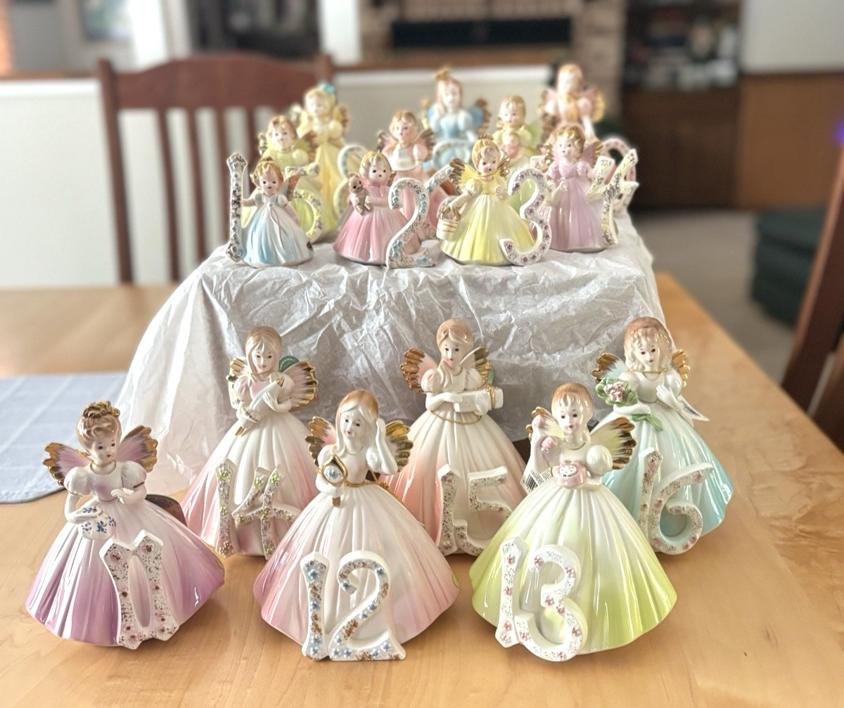 JOSEF ORIGINALS BIRTHDAY ANGELS COMPLETE SET 1-16 W/TAGS, EXCELLENT CONDITION