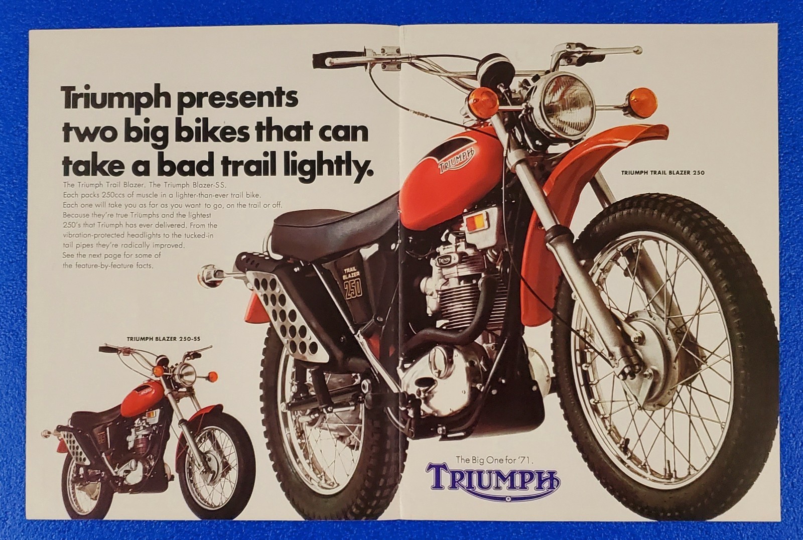 1971 Triumph Motorcycle Brochure/Print Ad Trail Blazer 250 Vintage Cafe Racer