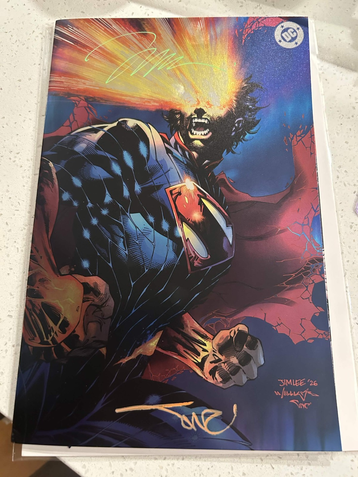 Absolute Superman #21 SDCC FOIL 2x SIGNED JIM LEE & ALEX SINCLAIR *dmg corner*