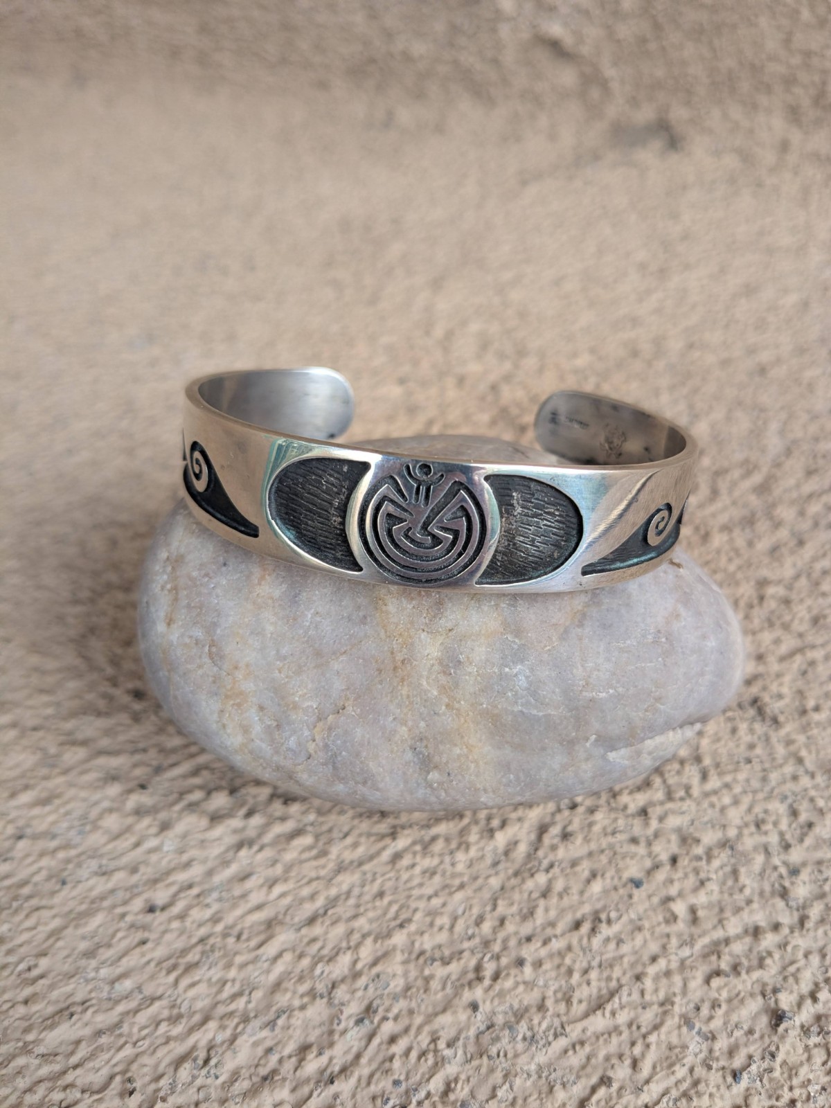 Vintage Signed Hopi Sterling Silver Overlay Cuff Bracelet by Master Silversmith