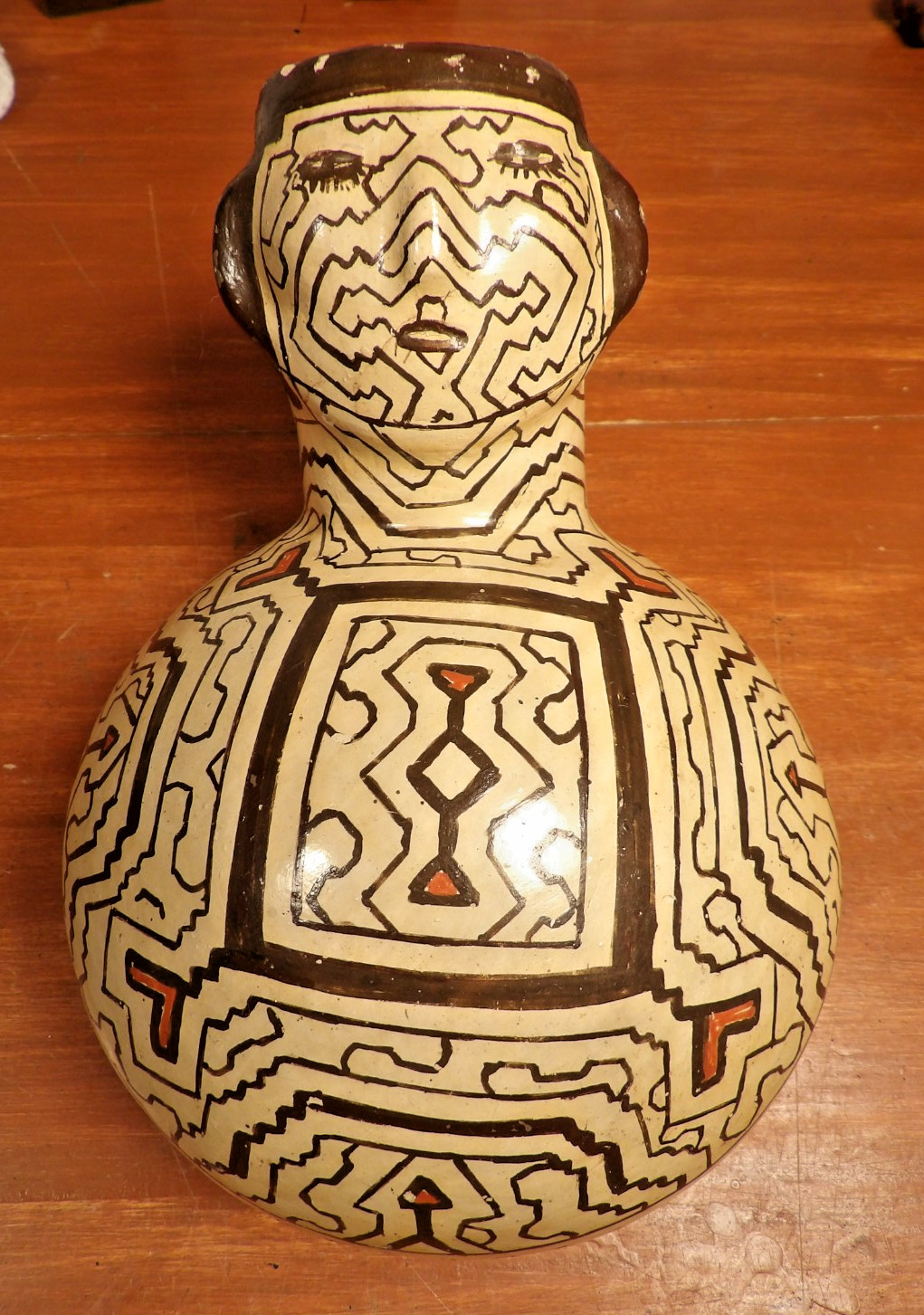 Vintage Terra Cotta pottery figural face vessel Peruvian amazon 20thC