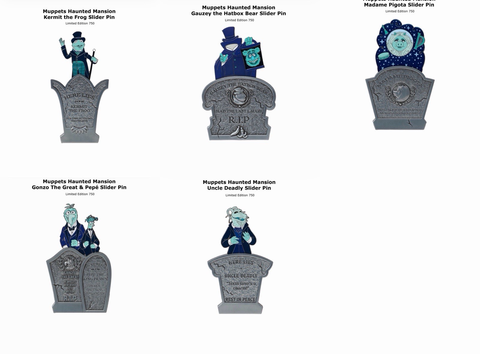 WDI MOG Muppets 5 Year Anniversary Haunted Mansion Complete 5 Pin Set CONFIRMED WDI MOG Muppets 5 Year Anniversary Haunted Mansion Complete 5 Pin Set CONFIRMED