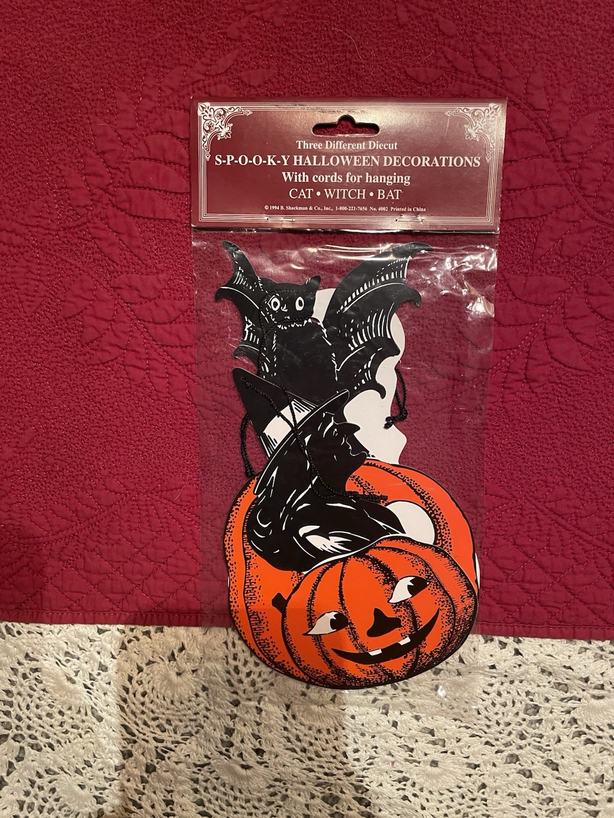 Vintage Halloween Pack of Three Decoration Cat Witch Bat B. Shackman NIP 1994
