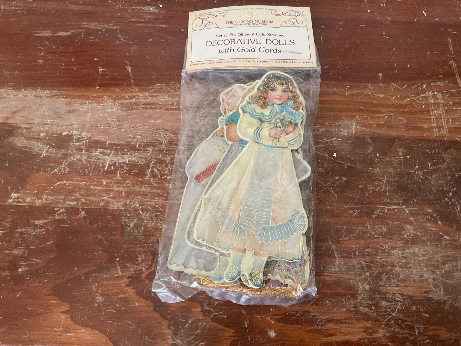 VTG Merrimack Decorative Dolls Thick Board Gold String Ornaments Strong Museum