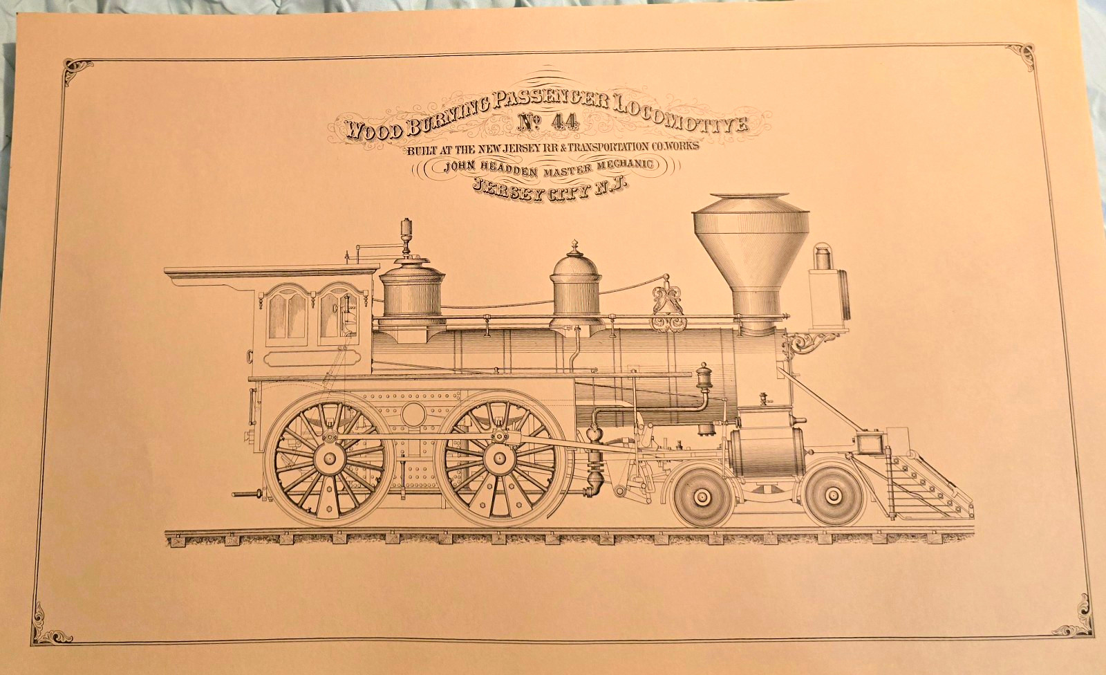 Vintage Railroad Locomotive Illustration Print No. 44 Jersey City NJ