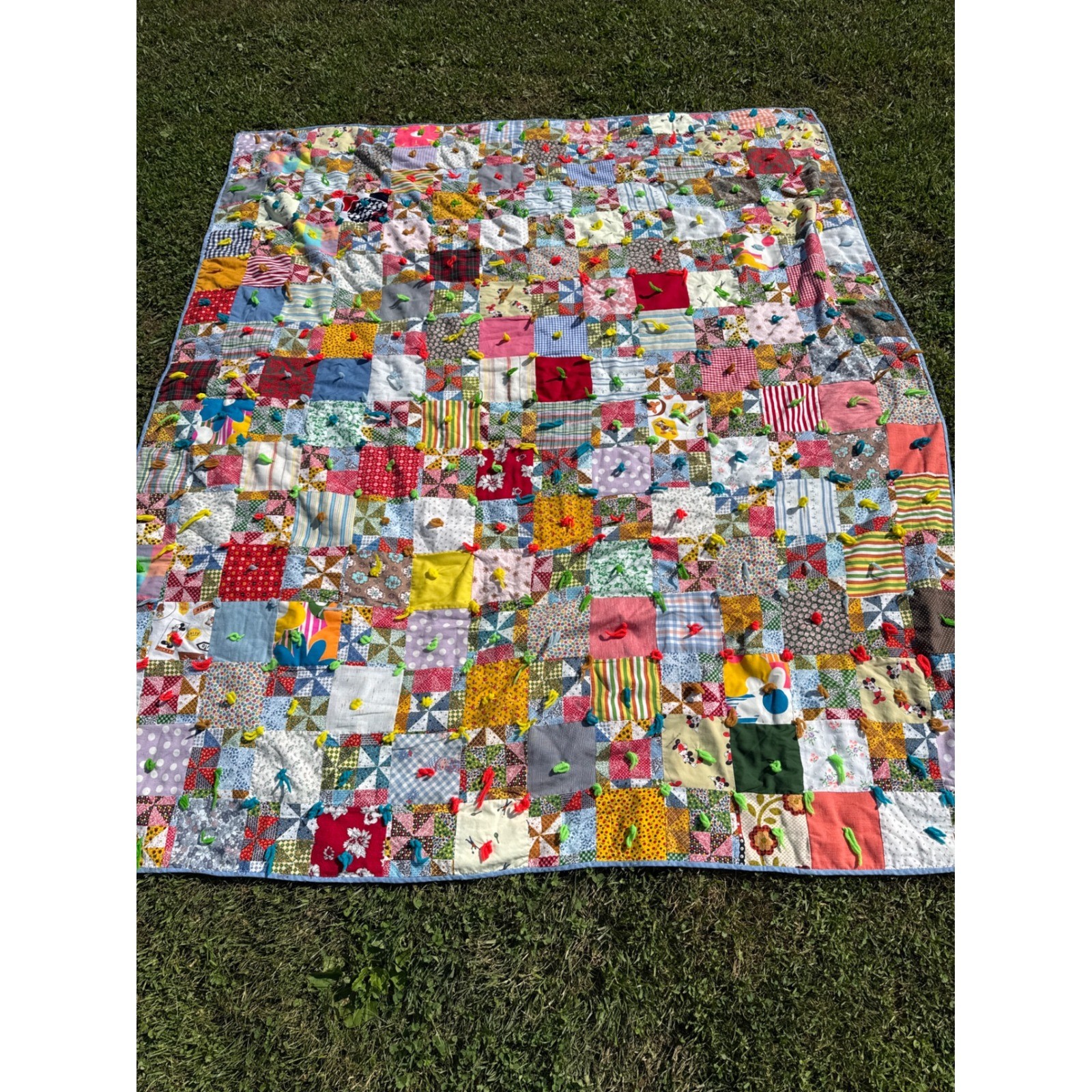 Vintage Handmade Disney Patchwork Quilt Mickey Minnie Mouse Hand Tied Scrap 70s