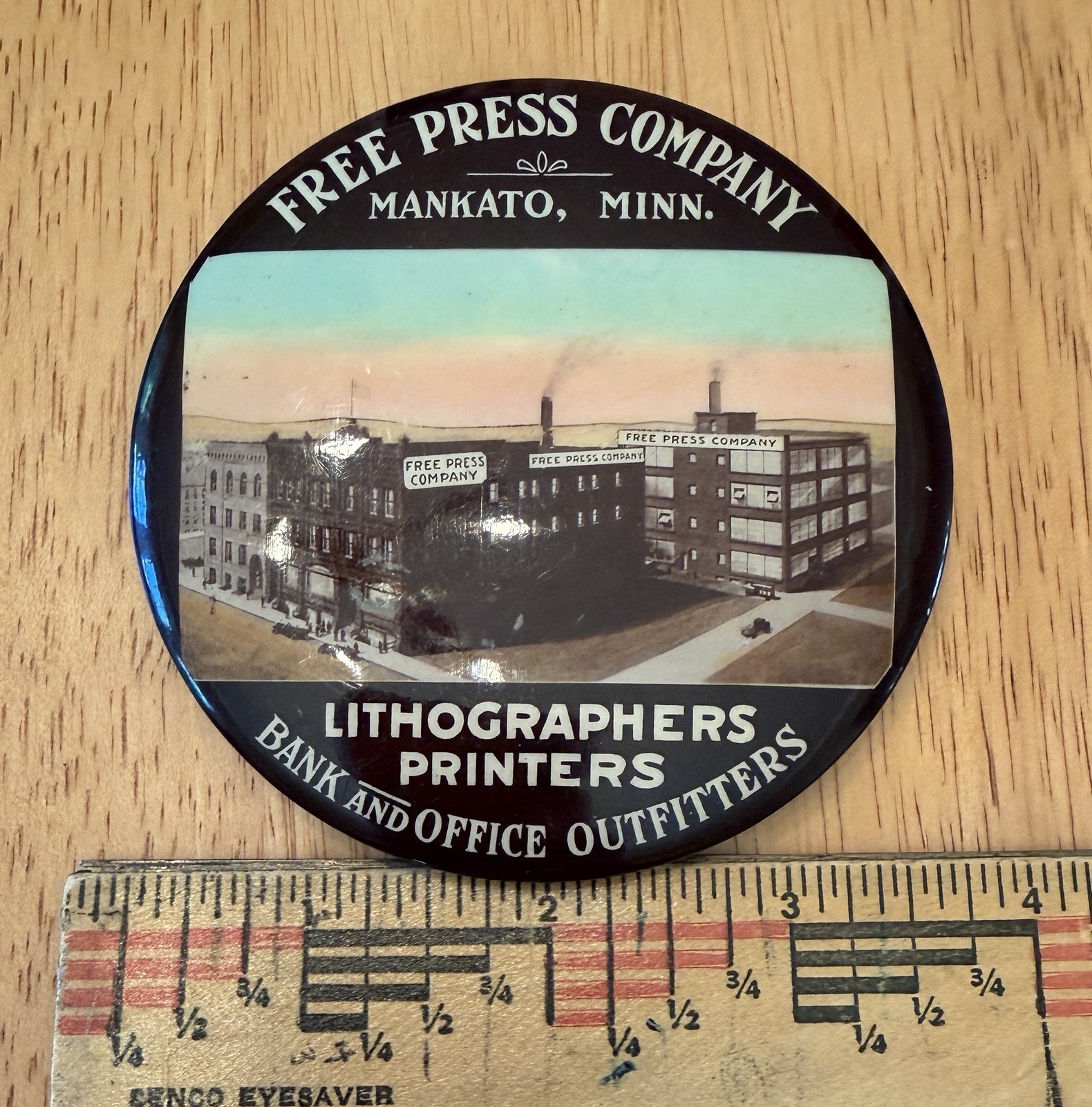 Antique Vintage Celluloid Pocket Mirror Free Press Company Newspaper Mankato, MN