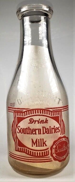 Glass Milk Bottle Southern Dairies Sealtest Milk Quart Duraglas Vintage ...