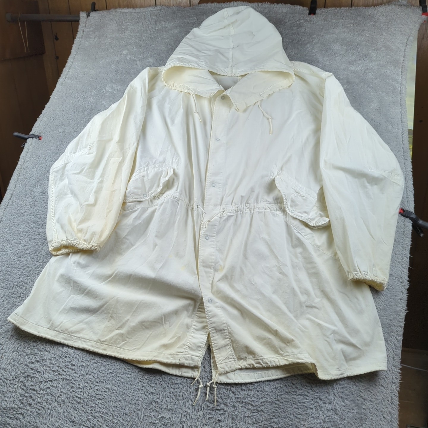 Vintage US Army Fishtail Parka Mens L White Overwhites M1950 Snow Camo Snaps