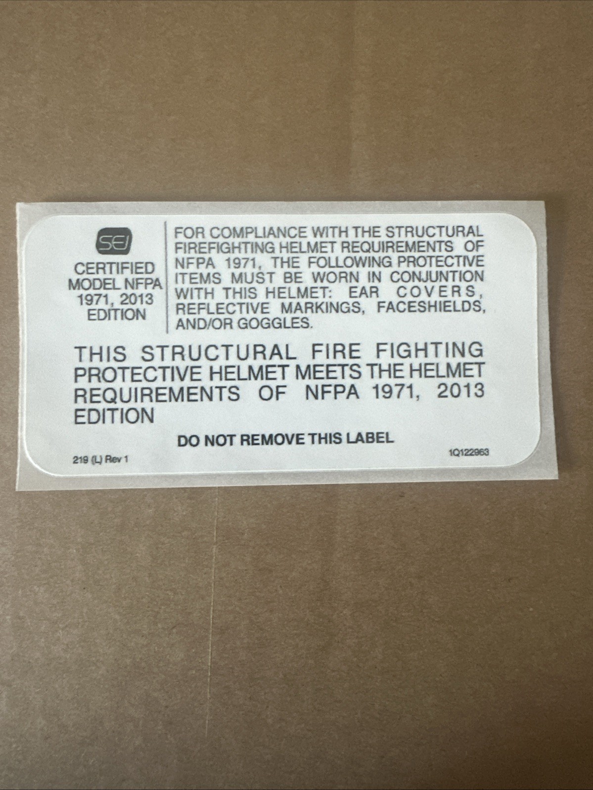 MSA CAIRNS Leather Fire Helmet Labels, NFPA LABEL (PRESENTATION ONLY)