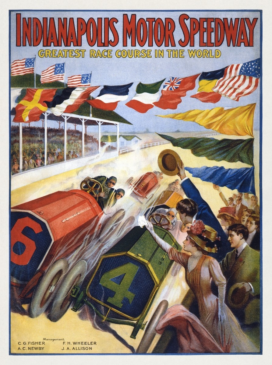 Vintage Indianapolis Motor Speedway Art Poster Print 1909