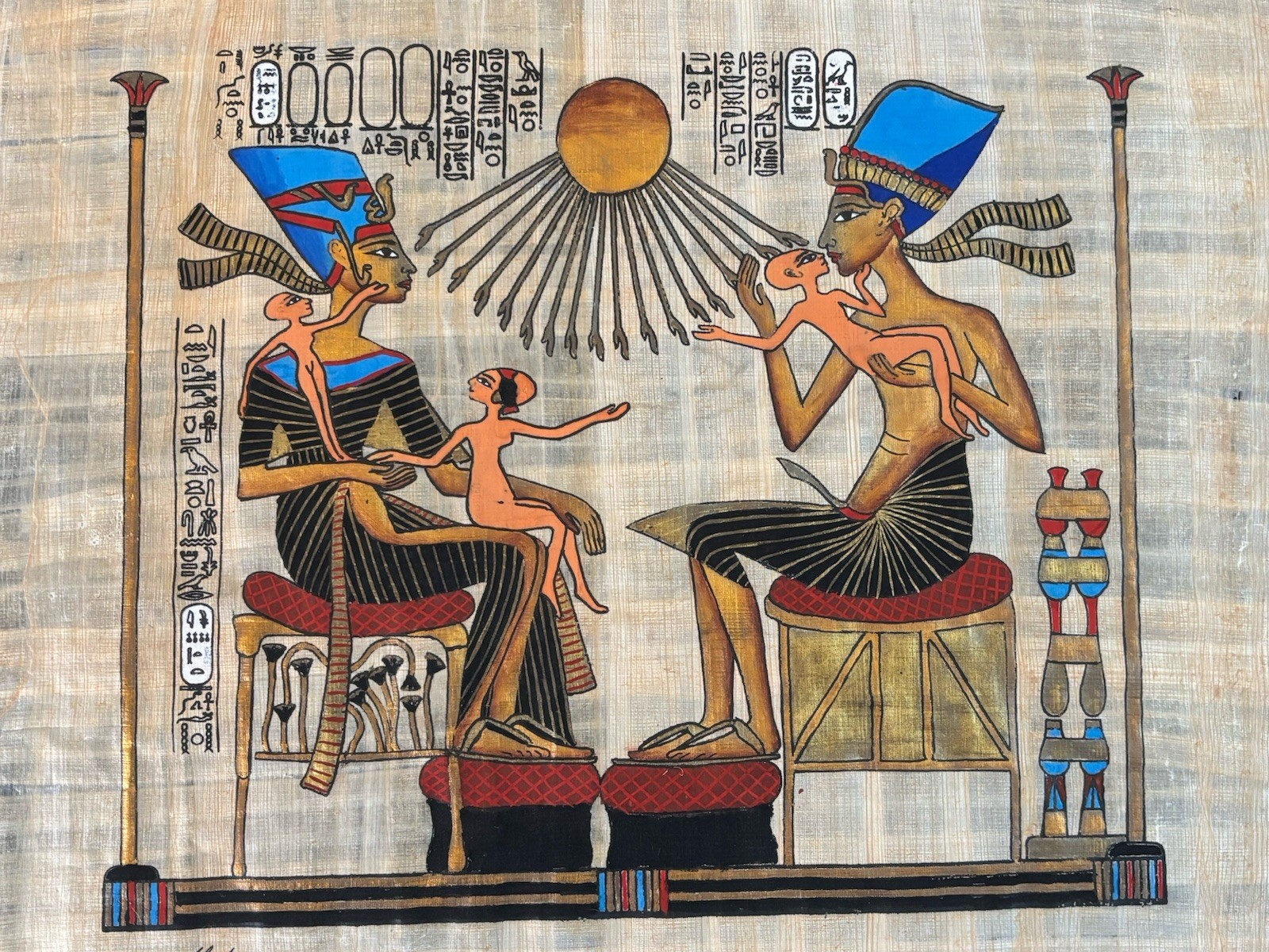 Ancient Royal Family Tomb Scene on Papyrus Authentic Egyptian Art 13”x16”