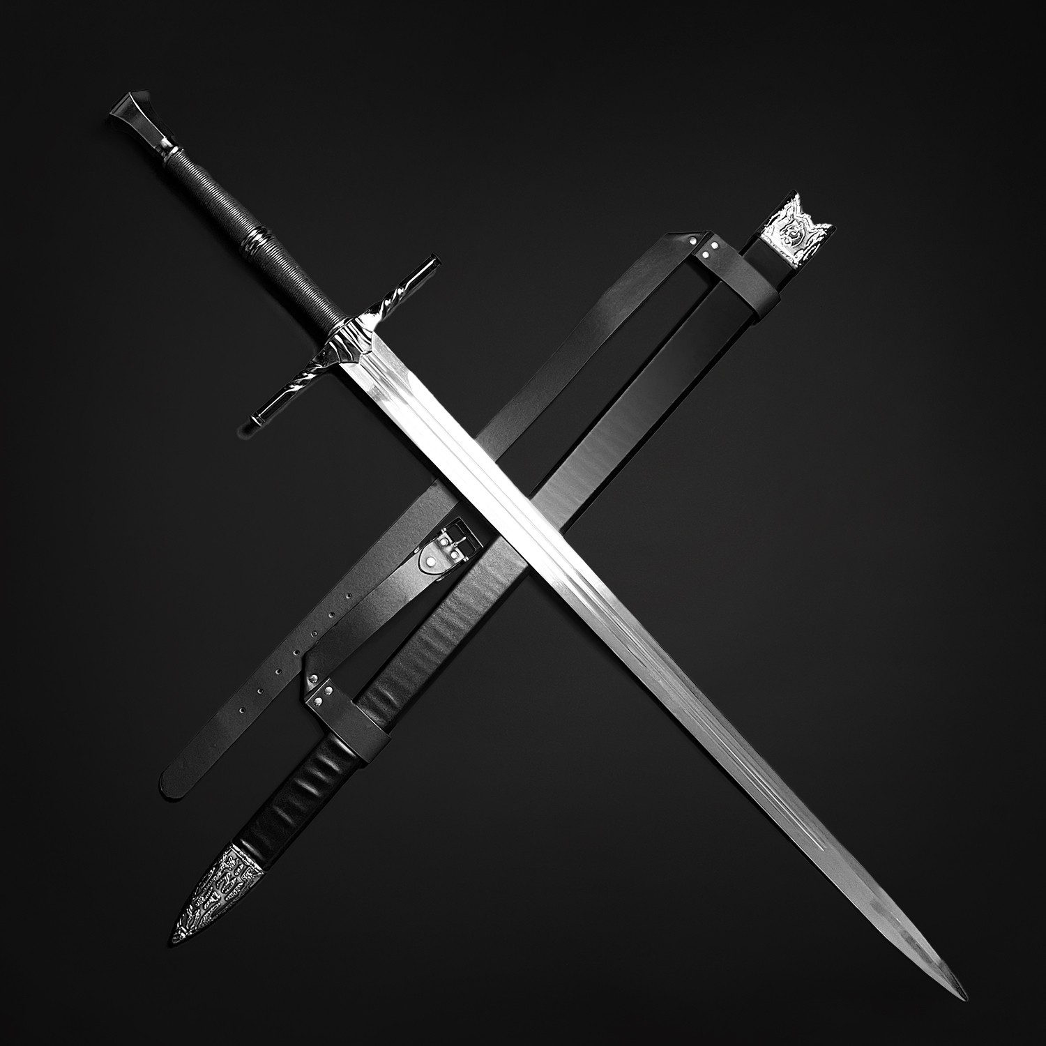 Medieval Fantasy Two Handed Sword - Stainless Steel Sword Blade w/Faux Leather