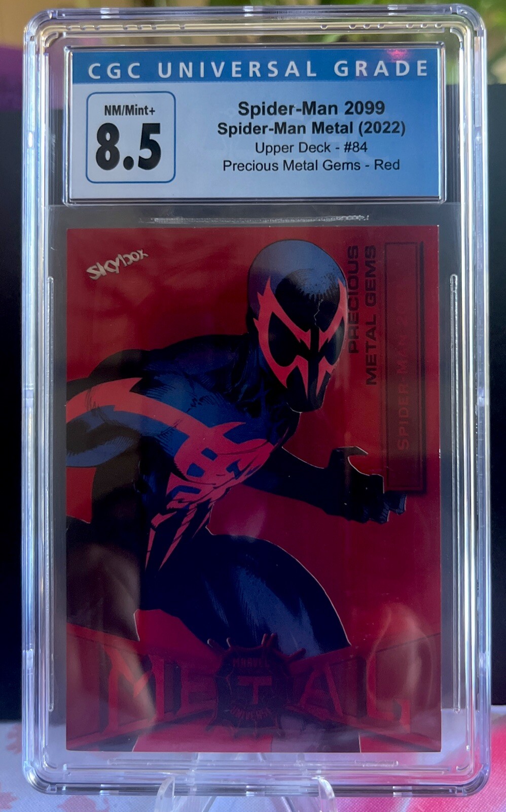 2022 Skybox Spiderman Metal #84 Spiderman 2099 PMG Red /100 CGC 8.5 Mint