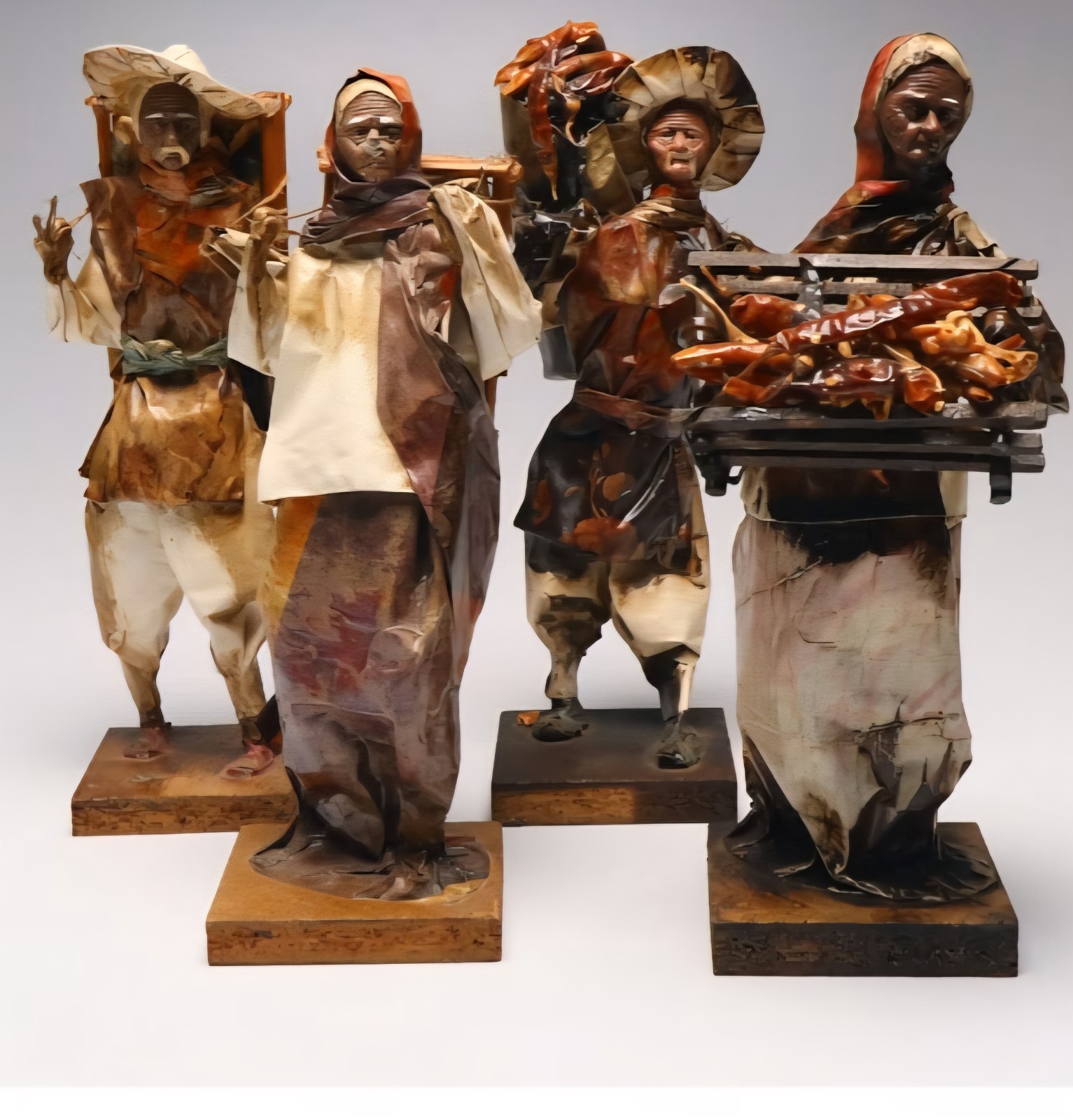Vintage Mexican Papier Mache Folk Art Market Vendor Figurines Set of 4