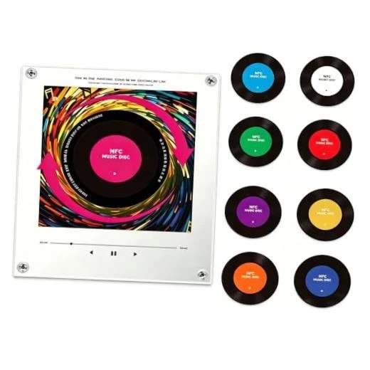 Retro Vinyl Record Refrigerator Magnet NFC Music Player | White