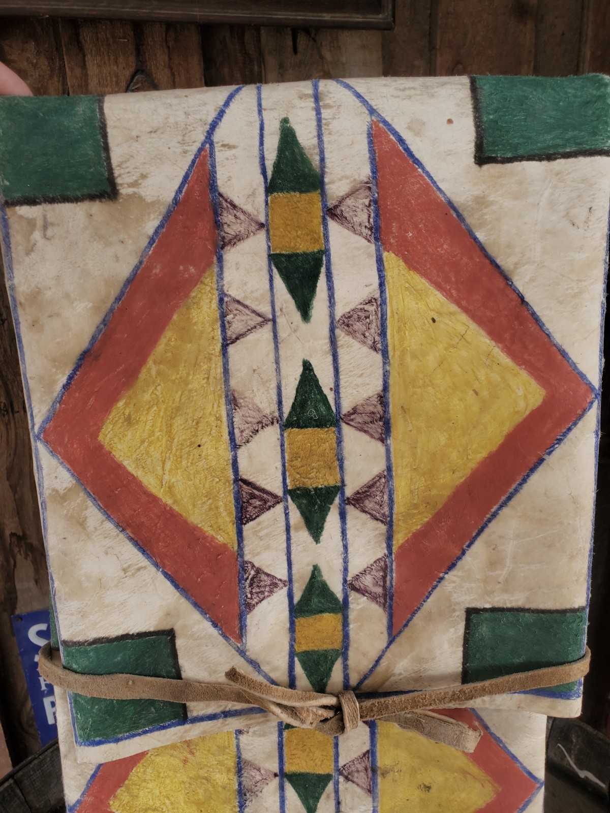 Antique OLD Native American Indian 19th c. Plateau Painted Parfleche envelope