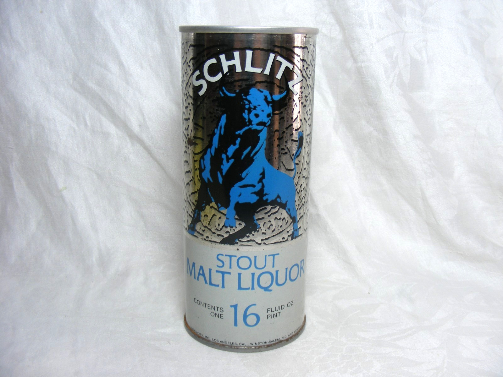 Vintage Steel Beer Can Schlitz Stout Malt Liquor 16oz Open Top