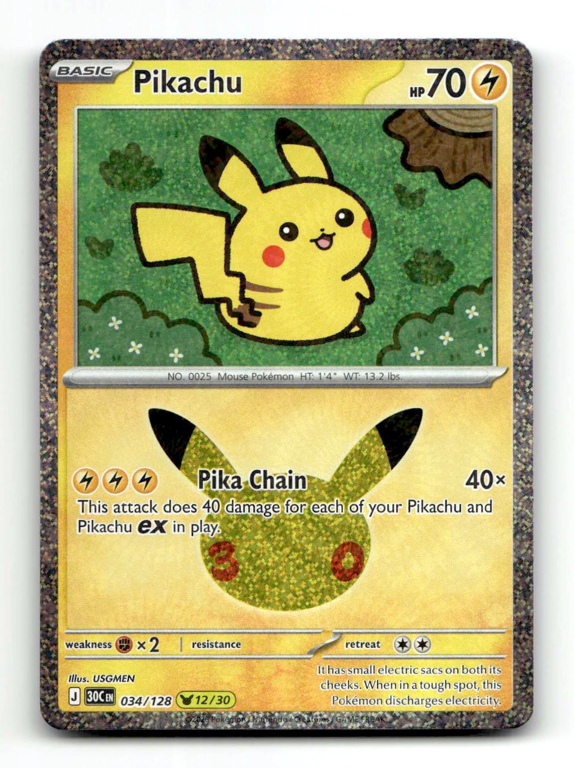 Pikachu Holofoil NM EN [30C - 034/128] Pokemon