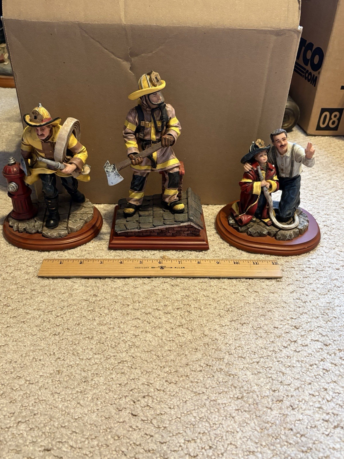 Red Hats Of Courage Figurines Firefighter Fireman Theme (3) Limited Edition