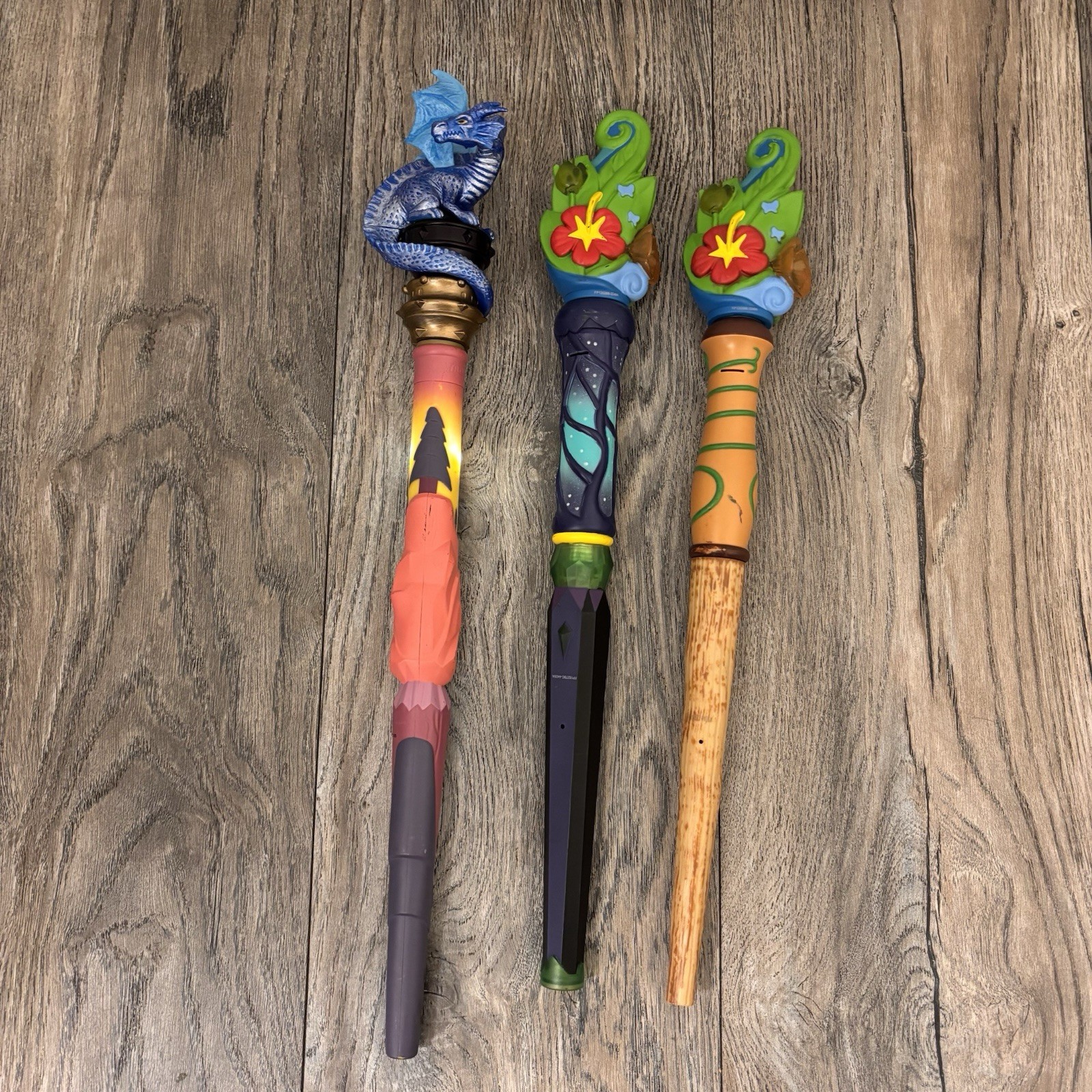 Lot Of 3 Magic Quest Great Wolf Lodge Evergreen And Blue Dragon Topper Wand