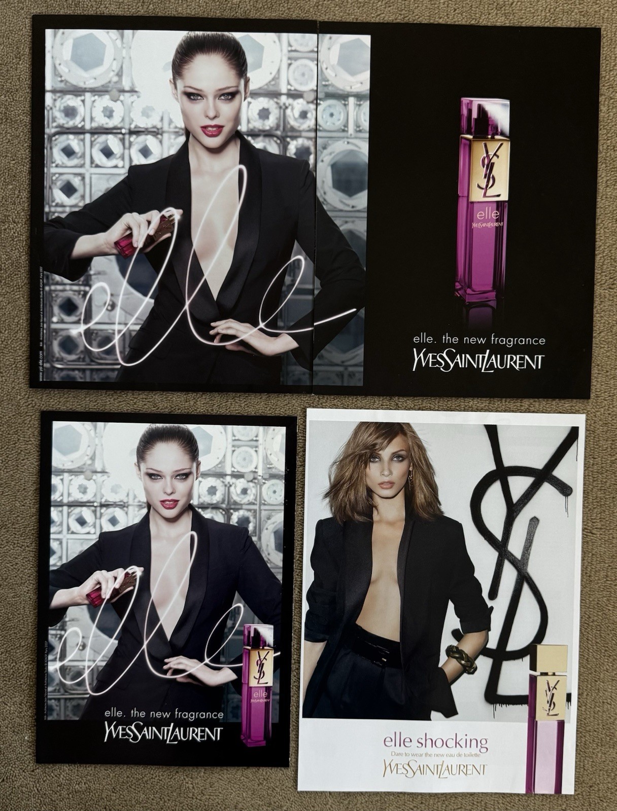 3x Yves Saint Laurent YSL Elle Perfume Ads Magazine Clippings