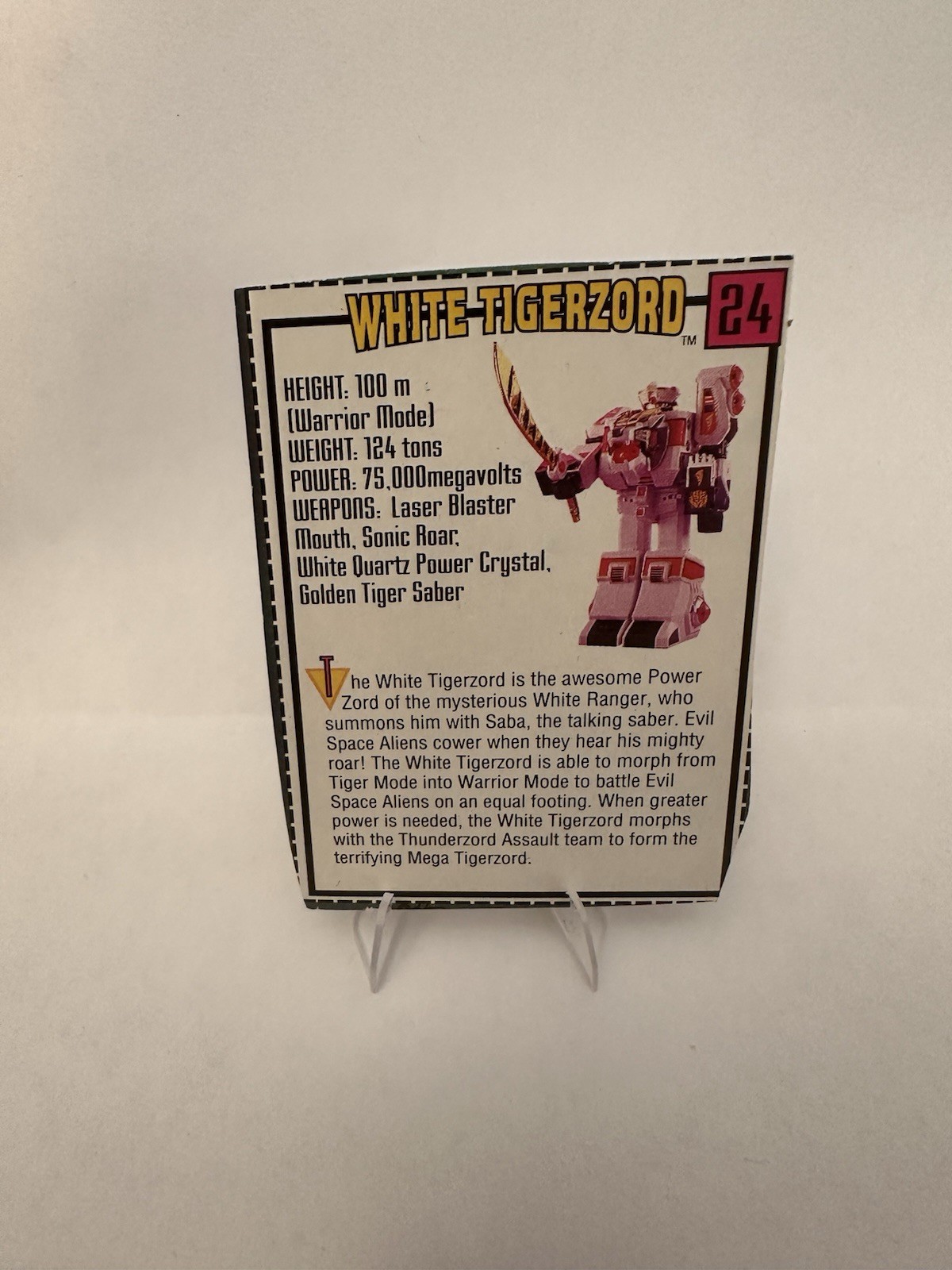 Vintage MMPR Power Rangers White Tigerzord #24 Toy Box Cut Out Card Bandai