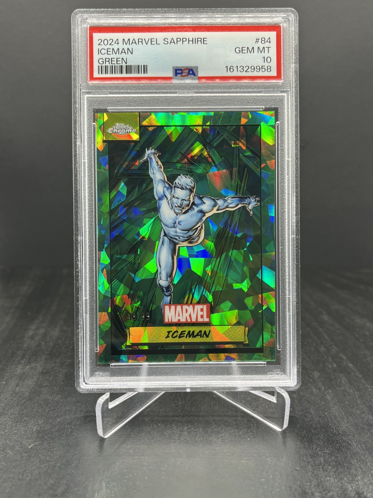 2024 Topps Chrome Sapphire Marvel Iceman Green 48/99 PSA 10 #84