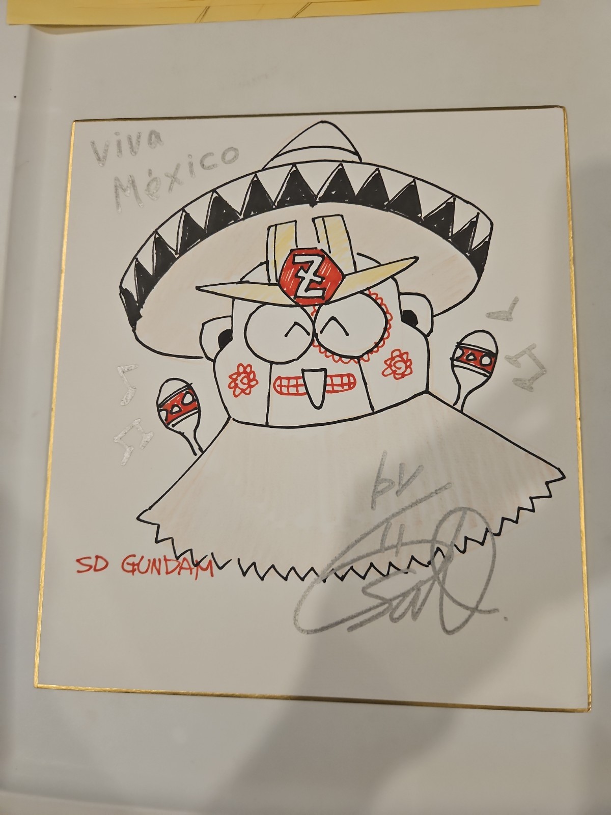 Gen Sato Original SD Gundam La Mole Sketch Signed Shikishi Viva Mexico Rare