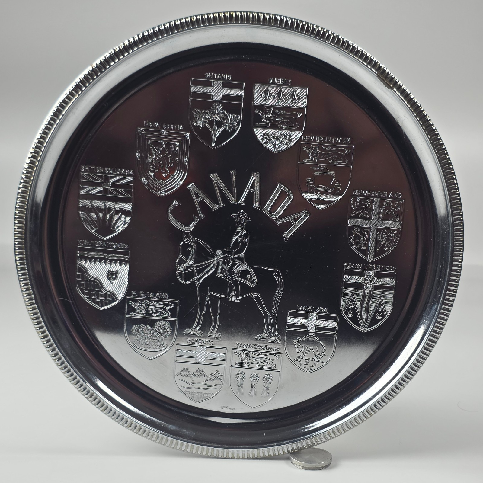 1960s Vintage Canada Souvenir Tray RCMP Mountie Provinces Chrome Made in England