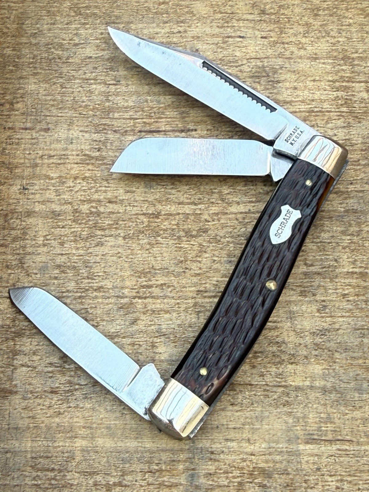 Vintage Schrade 880 Premium Stockman Knife Jigged Delrin USA 3 Blade