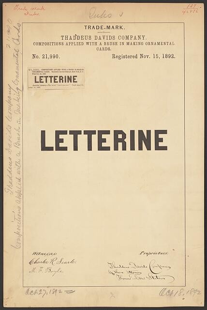 Photo:Thaddeus Davids Company Letterine Trade Mark 1892 Brush Making Ad