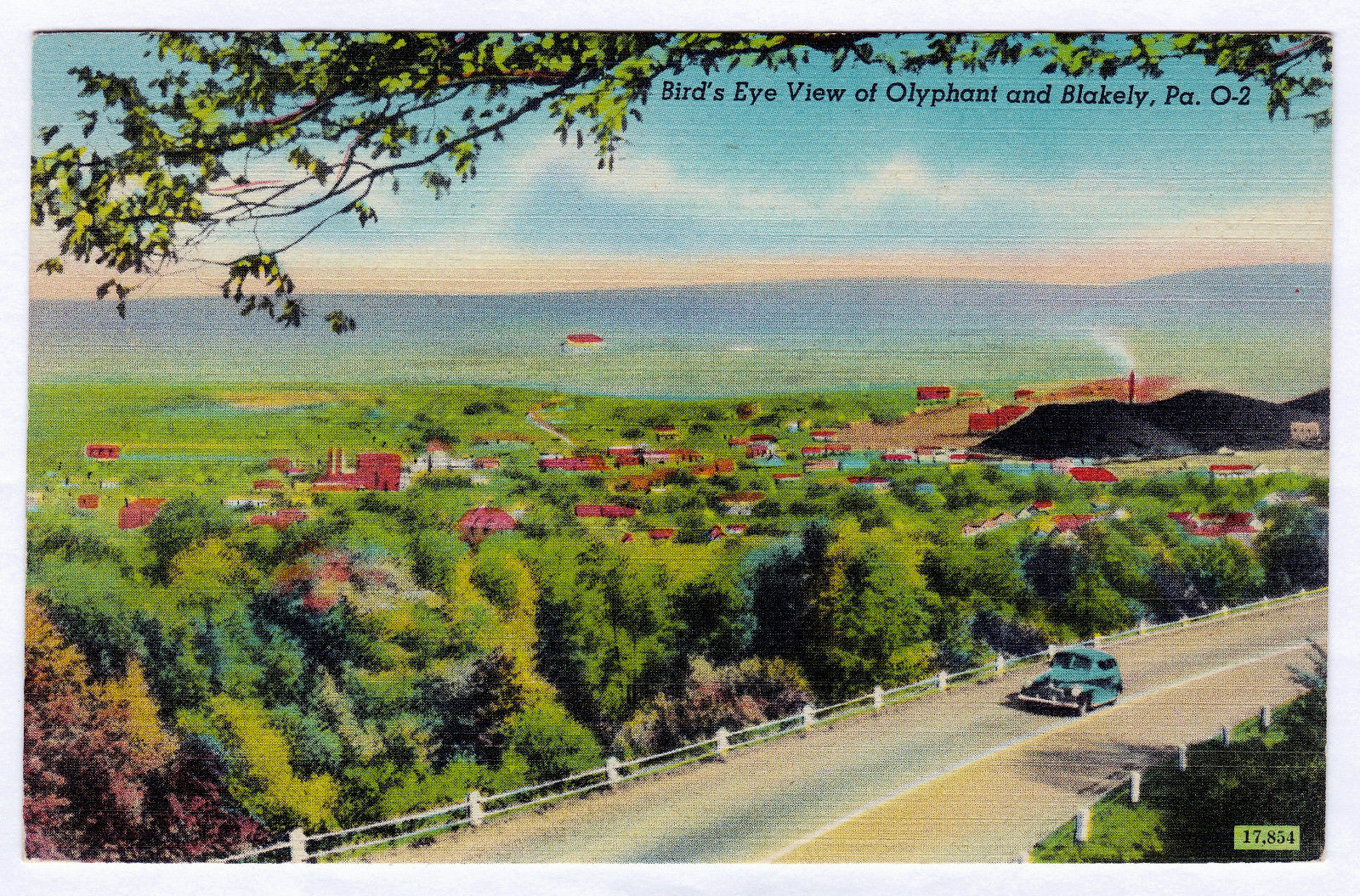 1930-1945 Bird\'s-Eye Aerial View Of Olyphant & Blakely PA Postcard Antique Linen