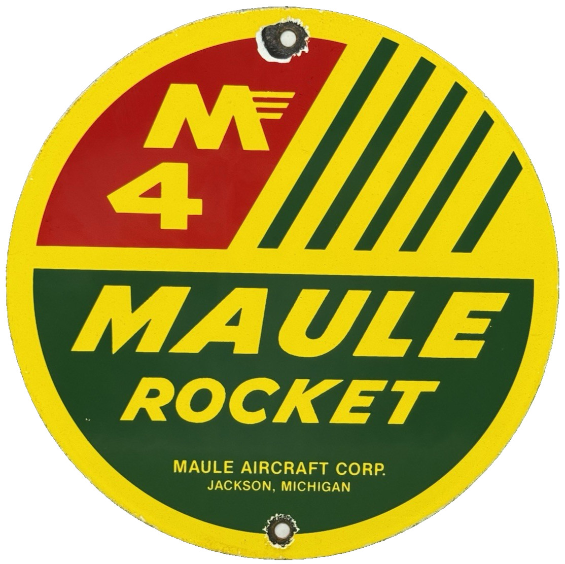 VINTAGE MAULE AIRCRAFT CORP PORCELAIN SIGN GAS OIL ROCKET AIRPLANE HANGAR