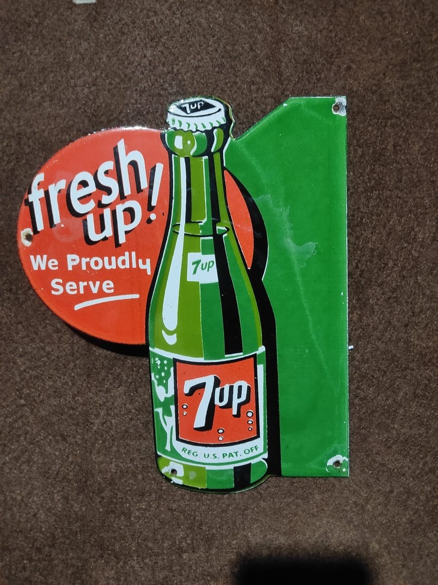 Porcelain  Fresh 7up Enamel Metal Sign Plate Size   11 x 9 Inches