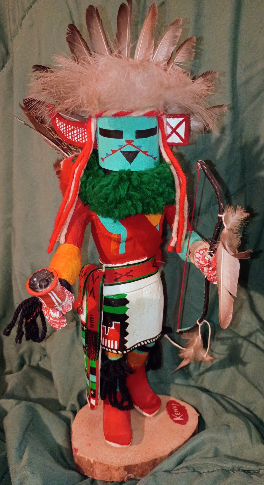Vintage Hopi One Horn Kachina Signed Kenny Lucas Carving Circa 1970\'s 