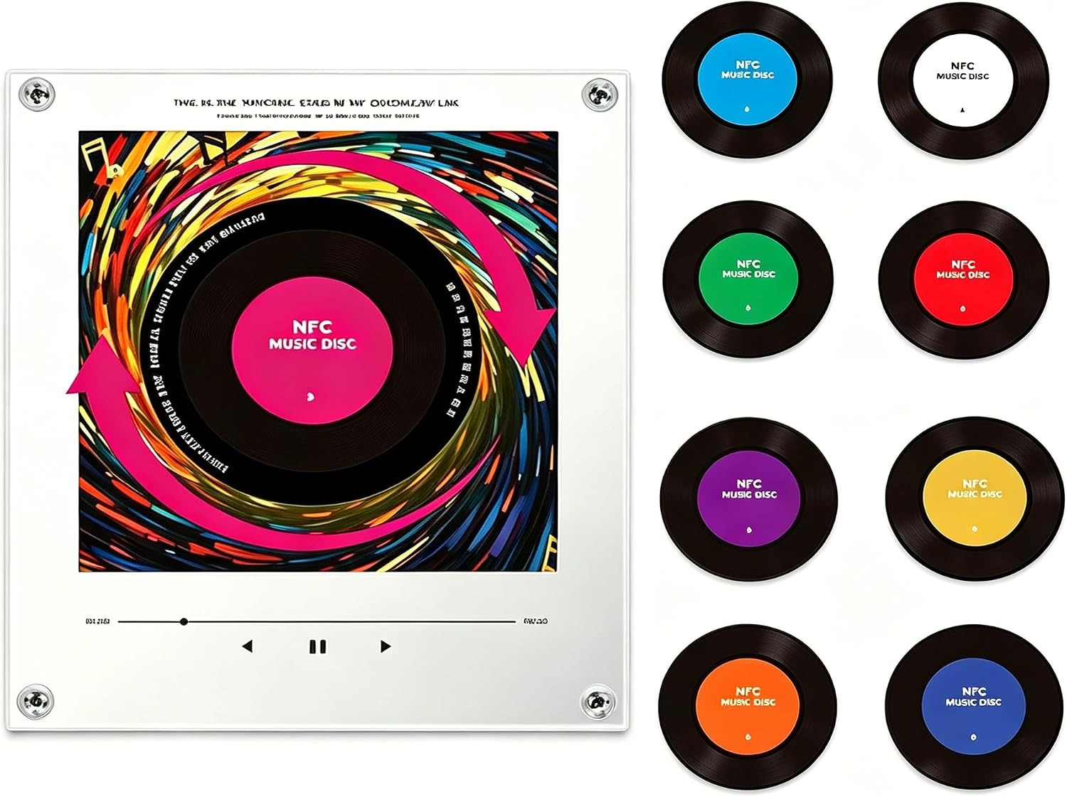 Retro Vinyl Record Refrigerator Magnet, 128MB NFC Music Player Box Set with 9 Pr