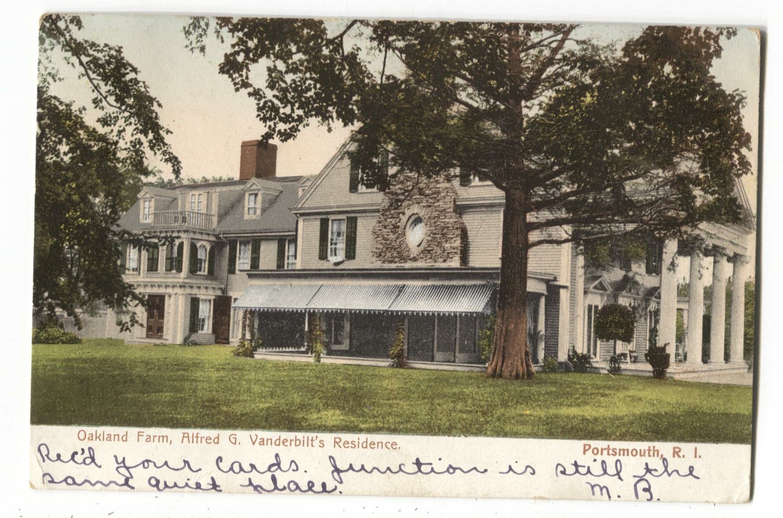 Postcard Oakland Farm Alfred G Vanderbilt\'s Residence Portsmouth RI Rhode Island