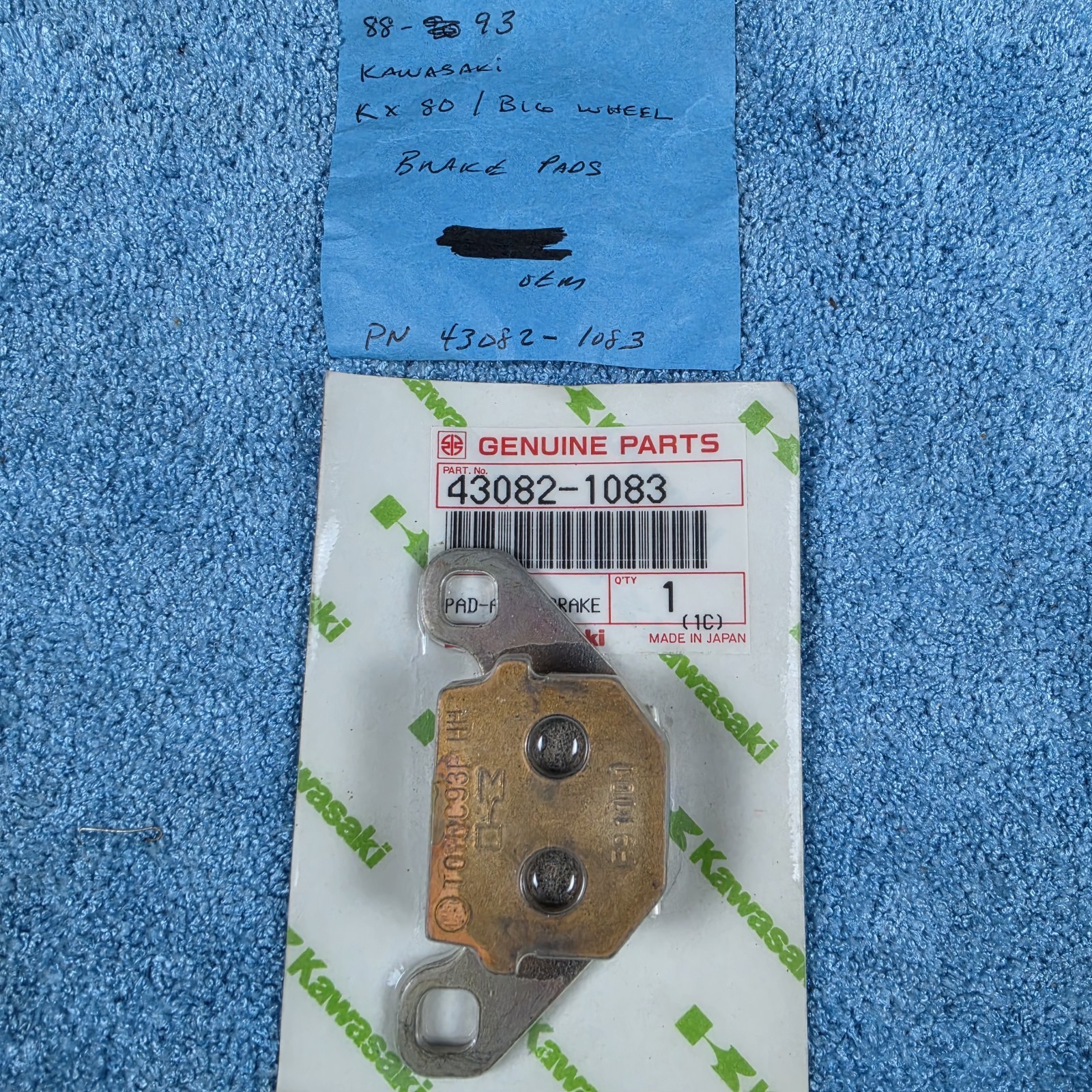 OEM Kawasaki Front Brake Pad 43082-1083 KX80 Big Wheel 1988–1993 NOS Genuine Jap