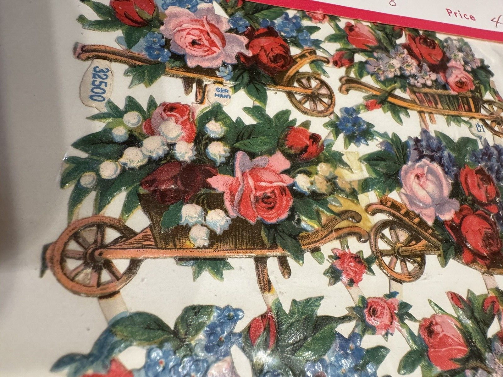 Antique Die-Cut Embossed Flowers in cart Un-cut J&B 32500 Germany