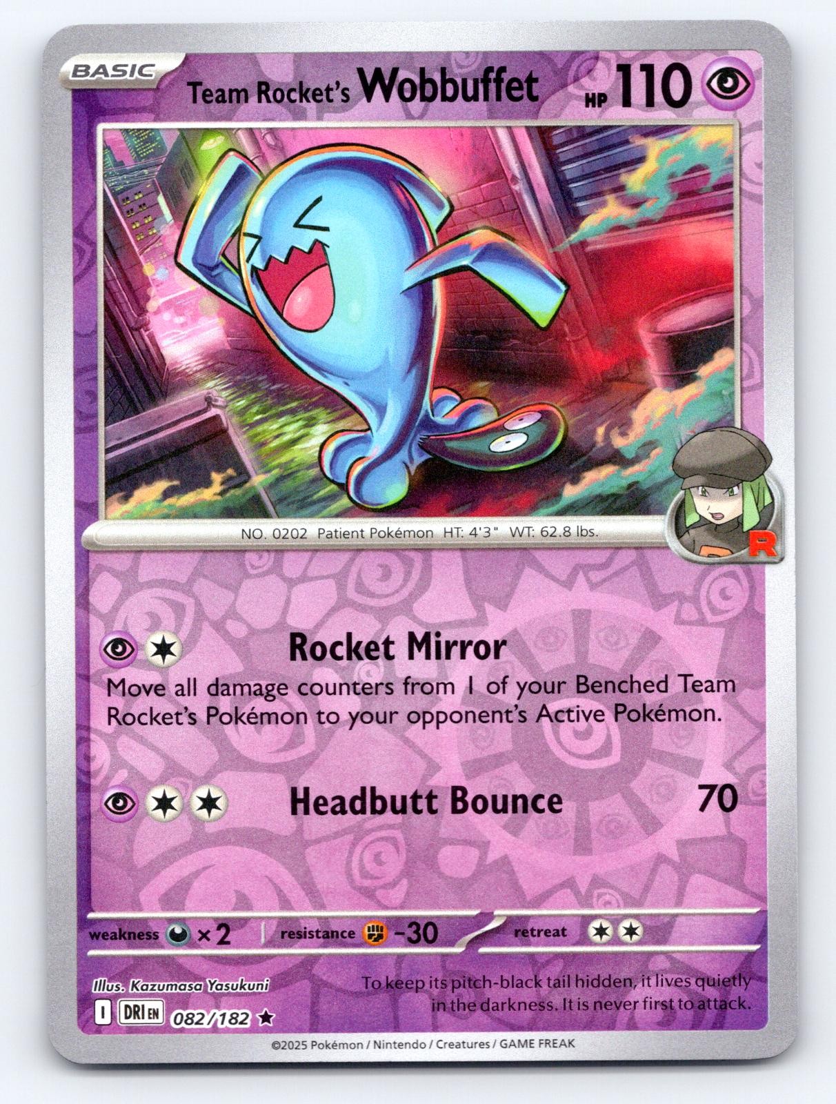 Team Rocket's Wobbuffet 082/182 Rare Destined Rivals Pokemon Reverse Holo NM