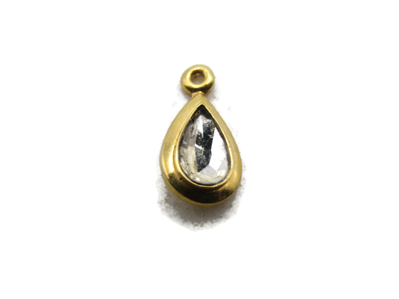 Teardrop Rhinestone Pendant Gold Tone Bezel Set Small Dainty Charm for Necklace