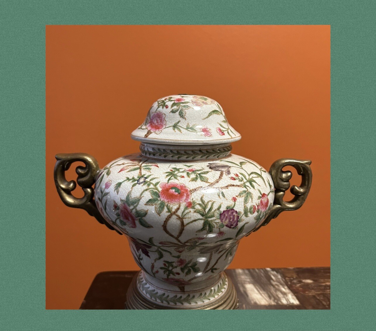 Vintage Winward Floral Motif Ginger Temple Jar Vase Urn Accent Table Decor