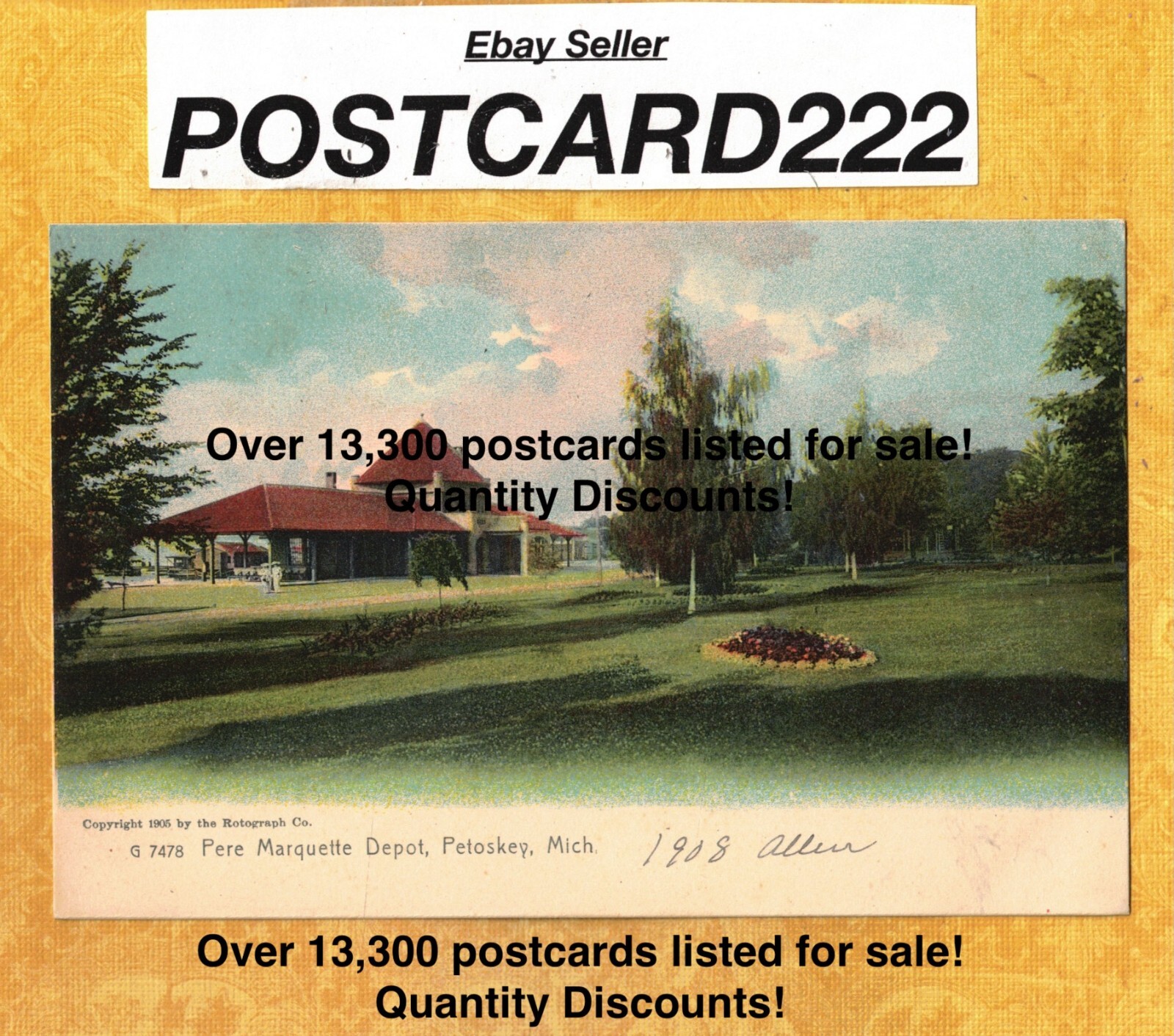 MI Petoskey 1905-08 antique postcard PERE MARQUETTE DEPOT MICHIGAN
