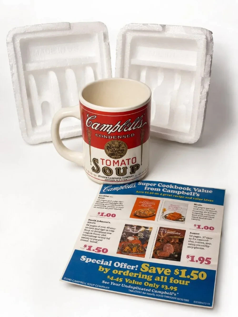 Vintage 1981 Campbell's Tomato Soup Ceramic Mug NOS w/ Box Styrofoam & Insert