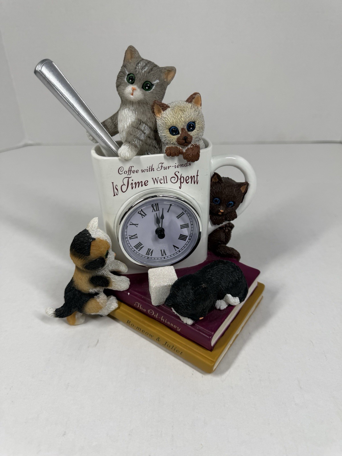 Hamilton Collection Coffee With Fur-iends Table Clock Cat Art of Kayomi Harai