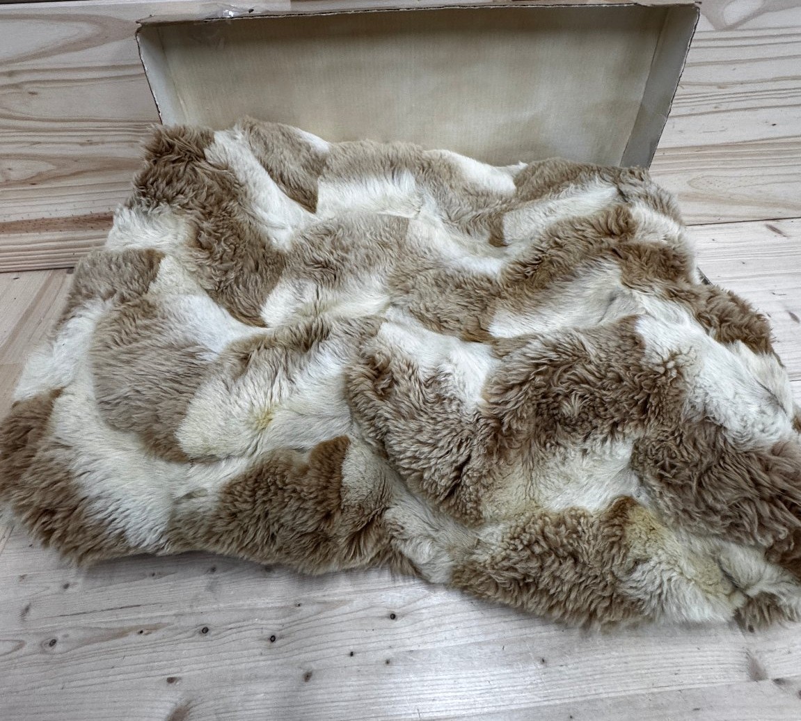 VTG Vicuna Fur Lap Blanket Brown Beige White Throw Blanket Satin Backing Afghan